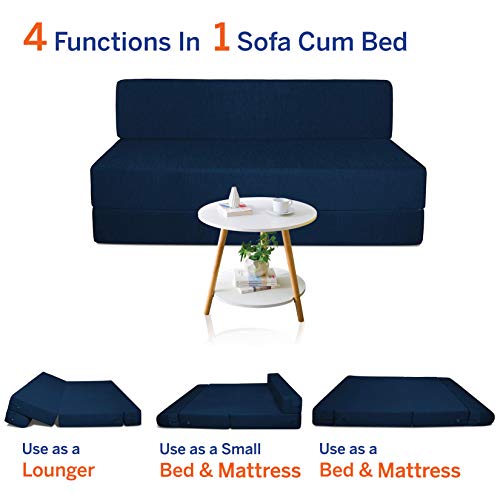 Urban Decor Three Seater Folding Sofa Cum Bed -Folding Out Mechanism - Comfortable for Guest and Kids- | 5' X 6' Feet, Blue 2