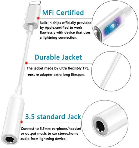 [Apple MFi Certified] Lightning to 3.5mm AUX Headphone Jack Adapter, 2 Pack iPhone 3.5 mm Headphone Audio Stereo Connector Compatible for iPhone 12/11/XS/XR/X 8 7/iPad, Support Call + Volume Control 2
