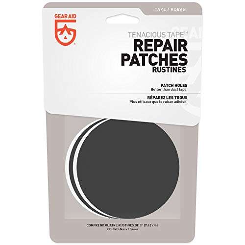 GEAR AID Tenacious Tape Repair Patches for Jackets, Tents, Outdoor Gear and Technical Fabrics, Black and Clear, 3” Rounds, 8 Patches, 4 Pack 3