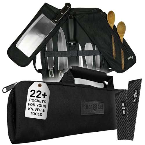 Chef Sac Chef Knife Roll Bag Travel Case | 8+ Slots for Knives & Tools | 2 Flaps with Cleaver & Mesh Pocket | Chef Knife Case for Professional & Culinary Work | Knives Not Included (Pink) 1