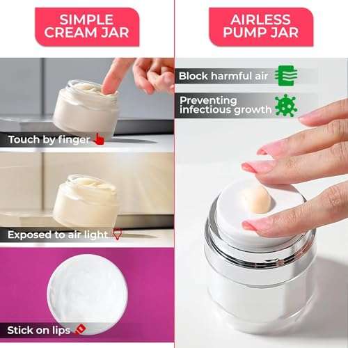 BRONZ 1.7 Oz Airless Pump Jar, Refillable Moisturizer Container Vacuum Bottle with Lid, Travel Size Leak Proof Empty Container with Moisturizer Pump Dispenser for Makeup Lotion 6