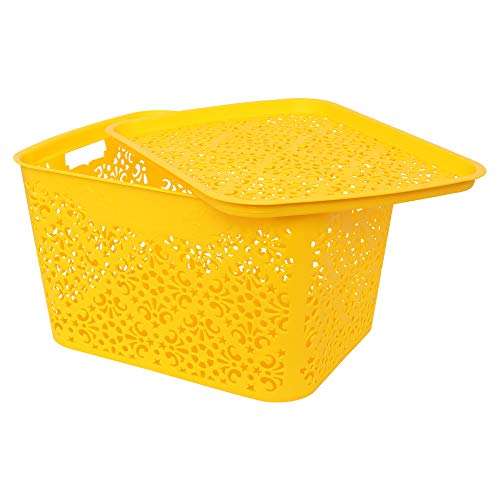 Cutting EDGE Turkish Baskets Bin with Lid for Laundry Organization, Kitchen, Baby/Kids Clothes, Diaper, Medicine, Toys Organizer with Handle (41.7X32.7X25.5, Yellow) 3