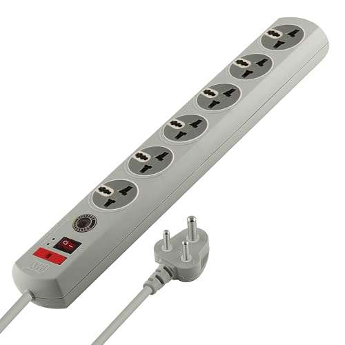 MX 180° Rotatable 6 Way Output Universal Socket with Spike Guard Surge Protector, Master Switch, Fuse, LED Indicator Extension Board, 3 Meter 1