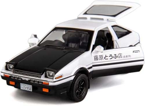 BDTCTK 1/32 AE86 Initial D Model Car, Zinc Alloy Pull Back Toy car with Sound and Light for Kids Boy Girl Gift(White) 1
