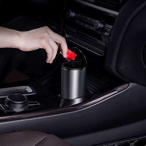 Baseus Premium Car Dust Bin with Lid Vehicle Mounted Ash Tray Trash Can for Car Office Desktop Study with 30 Mini Garbage Bags, Capacity: 500ml (Dark Grey) 5