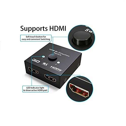 Alexvyan HDMI Switch Splitter, Bi-Directional Manual HDMI Switch 2 Port, 2 in 1 Out or 1 in 2 Out Splitter Support 4k 2k HD 1080P 2