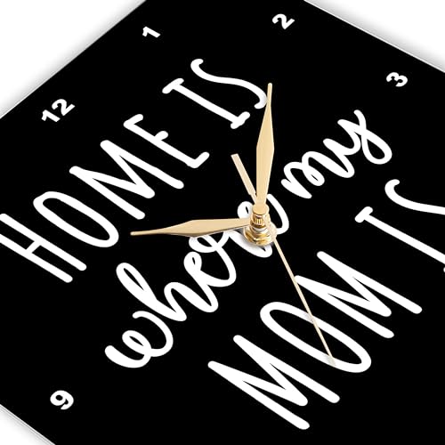 3dRose Wall Clock Silent - 10 inch - Home is Where My mom is. White Lettering on Black Background. - Stamp City - Typography 4