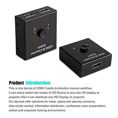 Alexvyan HDMI Switch Splitter, Bi-Directional Manual HDMI Switch 2 Port, 2 in 1 Out or 1 in 2 Out Splitter Support 4k 2k HD 1080P 5
