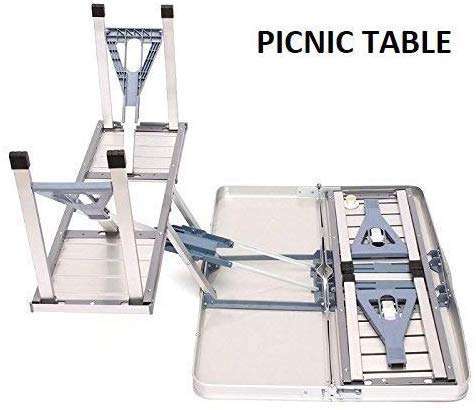 NAITRAZONE Outdoor Aluminium Portable Folding Camp Suitcase Picnic Table with 4 Seats and Umbrella (Multicolour) 5