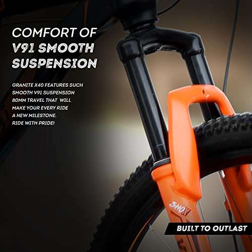 VECTOR 91 Men'S Granite-X40 27.5T Single Speed Steel Frame - 17 In, Mountain Bike/Bicycle (Black & Orange, Ideal For: 12+ Years, Brake: Disc), Rear 5