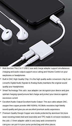 2in1 USB Type-C to 3.5mm AUX Audio Headphone Jack Adapter Charge Cable Line Compatible with Samsung Galaxy Note 10+ 5G Phone 4