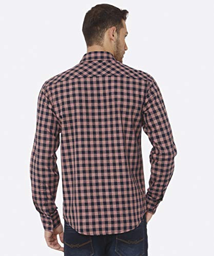 Mufti Men's Checkered Slim Fit Casual Shirt (FLS-0012_Navy_XXL) 3
