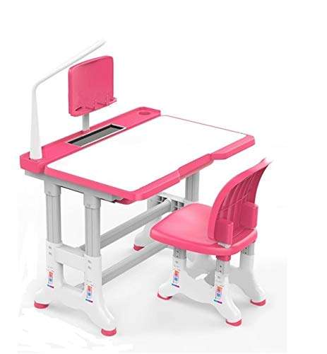 IRIS Ergonomic Kids Desk and Chair Set - Height Adjustable - Eye Protection Lamp for Study Room (Pink) 1