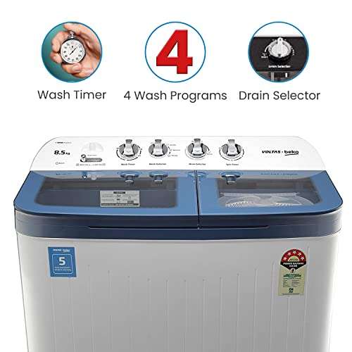 Voltas Beko 8.5 kg Semi-Automatic Top Loading Washing Machine, 2 Casette Filter (WTT85DBLG, Sky Blue) 4