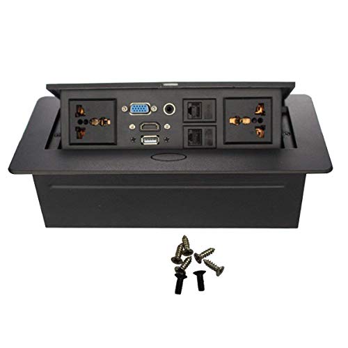 SHAPURE Hydraulic 10 Module Conference Table Connectivity and Data Box Pop Up Box Cable Cubby with HDMI, VGA, Audio, LAN and Power Ports (Black) 4