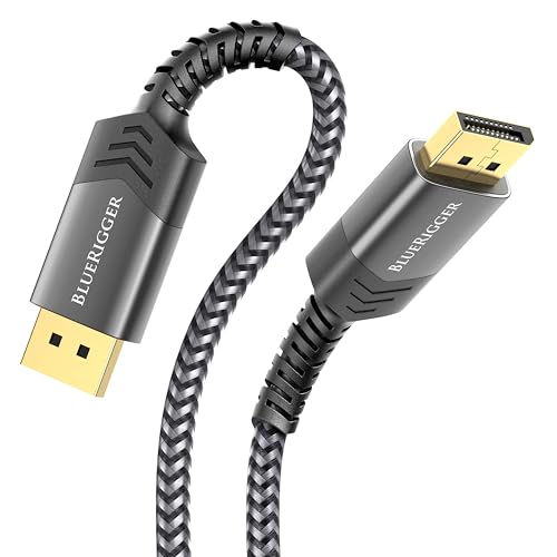 BlueRigger 8K DisplayPort (DP to DP) Cable - 6 feet - (up to 32.4 Gbit/s, UHD with 8 K / 60 Hz or 4 K / 120 Hz, Supports HBR3, DSC 1.2, HDR 10, Lockable Connector, Black) Series 1