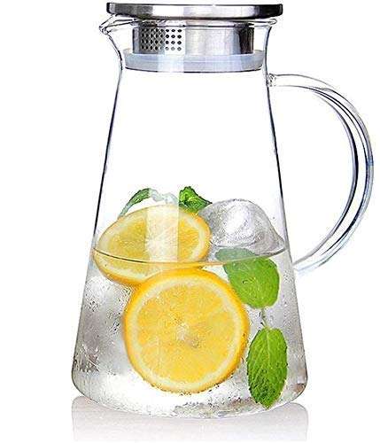 kddigz 1400 Liter Glass jug with lid Water jug hot Cold Water, Wine, Coffee, Milk and Juice Beverage Carafe (1 PC) Transparent 1