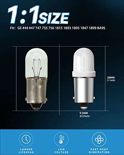 Keiurot GE44 Bulb 47 755 756 1893 1895 1847 Bulb BA9S DC AC 6.3V 6V Bayonet Led Bulb Nonpolarity for Pinball Led Bulbs Pinball Machine Light Bulb Lamp Red Pack of 15 6