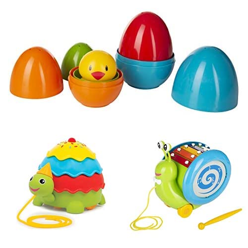 Giggles Funskool Plastic Eggs Nesting Toy with A Chick Musical Snail, 3 in 1 Pull Along Toy, 12 Months Icecream Turtle, 2 in Pull Along Toy, Walking, Shape Sorting, 12 Months+ 1