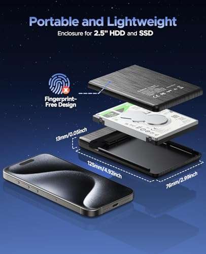 ORICO 2.5 External Hard Drive Enclosure, SATA III to USB Type C for HDD/SSD Below 9.5mm Thickness, Tool Free Installation, [Supports UASP] - Black 4