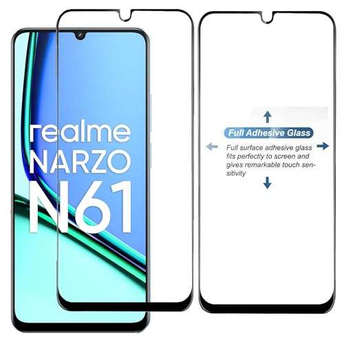FabeKee Tempered Glass Screen Protector Compatible For Realme Narzo N61 Smartphone Black With Edge To Edge Coverage And Easy Installation Kit (Realme Narzo N61) 5