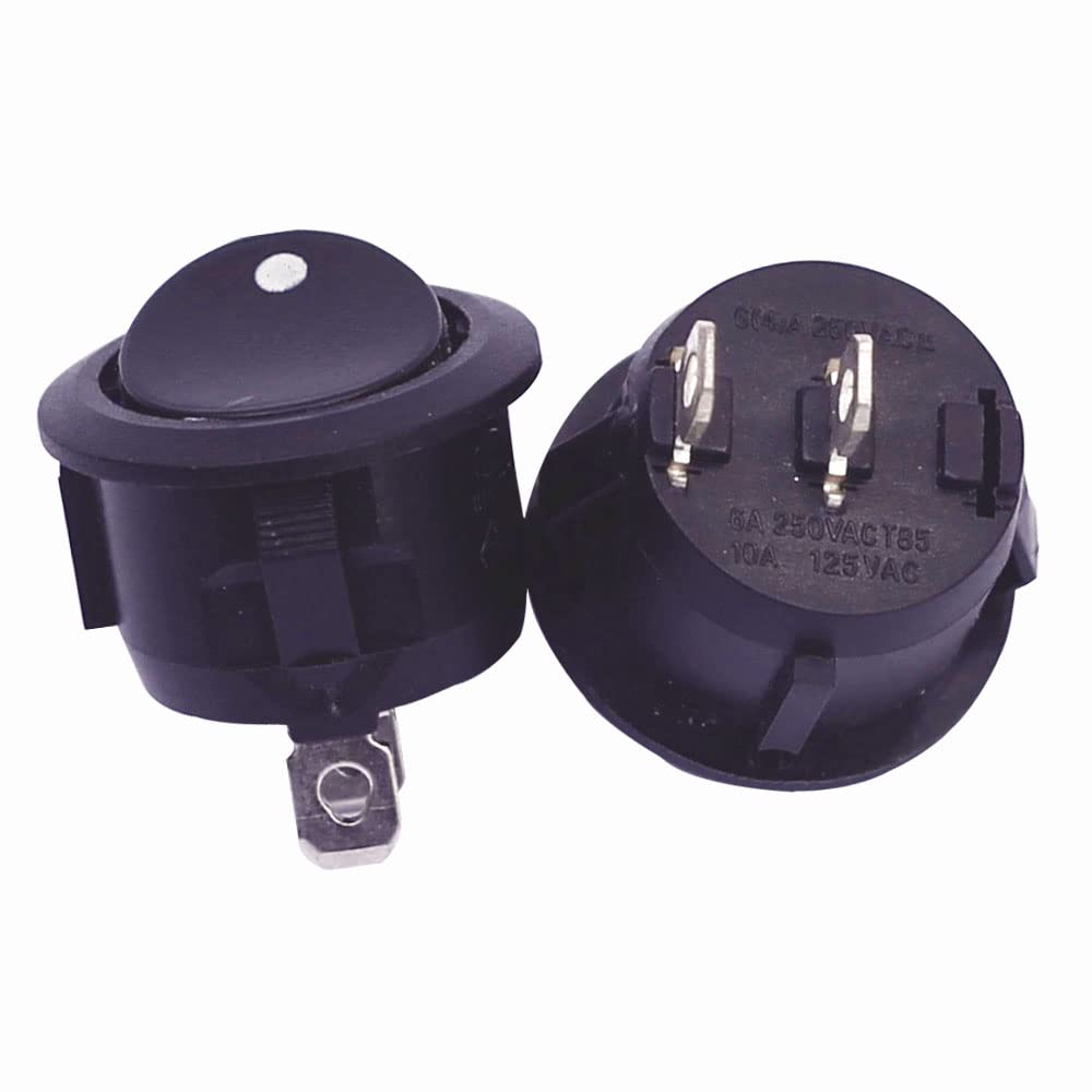 iEI 5Pcs Brass Spst Round Toggle Rocker Switch On Off 16A 12v 24v Dc 250v Ac 2Pin Black Plastic Body 1