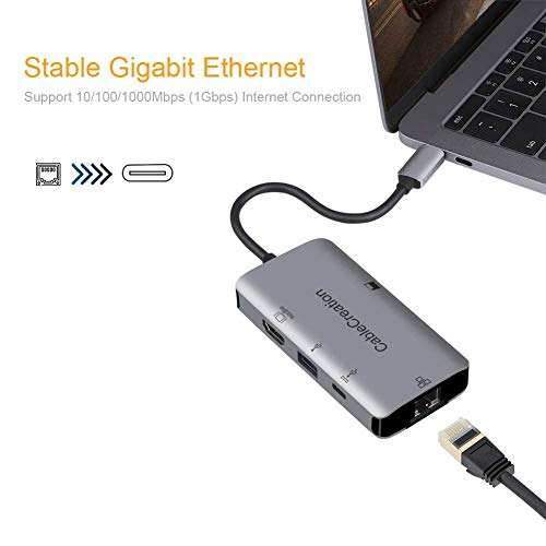 USB C Hub, CableCreation 6 in 1 Aluminum USB Type C to HDMI, Ethernet, USB C PD Charging, SD TF Card Reader, USB 3.0 Adapter, Compatible with MacBook Pro 2019/2018, iPad Pro 2018, Galaxy S10/S9, LG G5 4