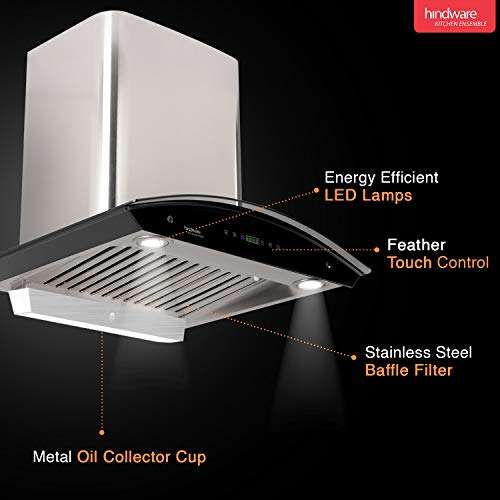 Hindware 60cm 1200 m3/hr Auto Clean Chimney (Nevio 60, 1 Baffle Filter, Steel/Grey) 4