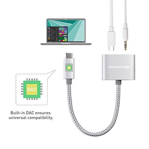 Cable Matters Premium Braided USB C Audio Adapter Sound Card with 3.5mm Headphone Mic Combo Jack and 60W Charging for Laptop and Smartphone 5