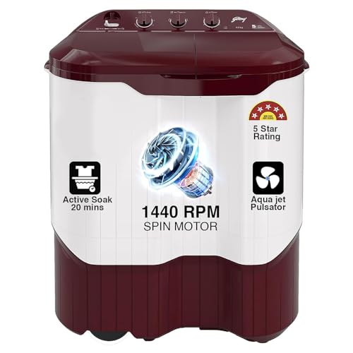 Godrej 9 Kg 5 Star Active Soak Technology Semi-Automatic Top Load Washing Machine (WS EDGEPRO 90 5.0 PPB3 WNRD, Wine Red, With Rain Shower Spin) 1