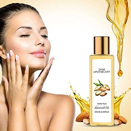 Sage Apothecary Pure Cold Pressed Sweet Almond Oil for Hair and Skin, Vitamin E Nourishment | Non-Sticky Hair Oil For Hair Fall Control100ml 5