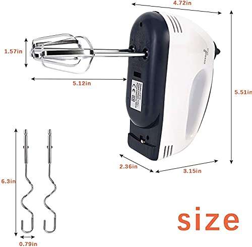 Hand Held Mixer Electric Whisk 7-Speeds Portable Hand Mixer Food Baking Mixers with 2 Beaters 2 Dough Hooks Mini Egg Cream Food Beater for Kitchen Making Caket 2