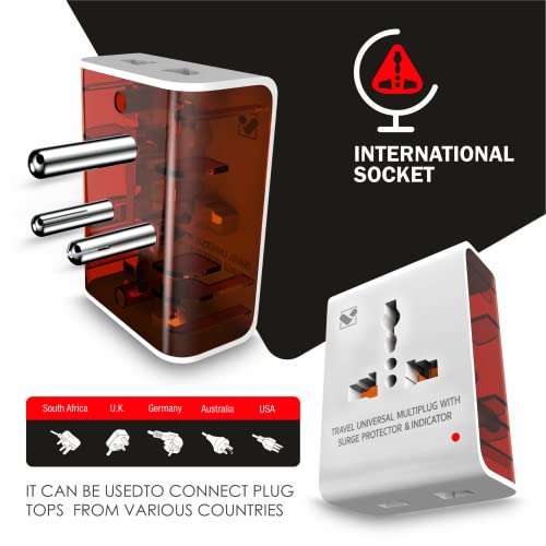 Vimal 6A Wave 3 Pin Multiplug Adapter with inbuilt Surge Protector,Universal Sockets & Indicator 3