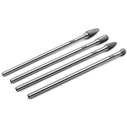 Mesee 4Pcs Tungsten Carbide Rotary Burr Set, 6-Inch Long Rotating Burr Tools Kit with 6mm Shank for DIY Woodworking/Metal Carving/Polishing Engraving/Drilling 2