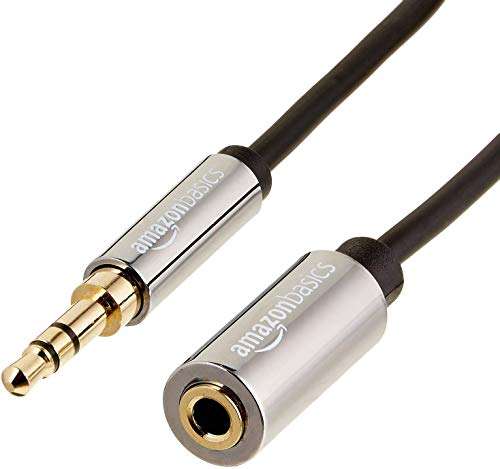 Amazon Basics 3.5mm Aux Jack Audio Extension Cable, Male to Female, Adapter for Headphone or Smartphone, 25 Foot, Black 1