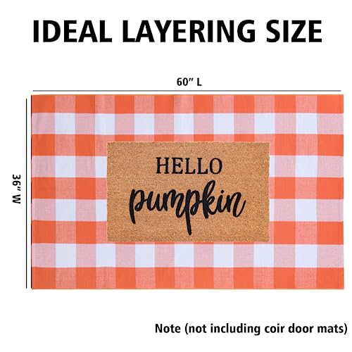 Fall Plaid Area Rug 3x5 Ft, Orange and White Buffalo Check Large Farmhouse Cotton Rug, Hand-Woven Washable Indoor Outdoor Carpet for Halloween Thanksgiving Autumn Porch Patio Decor 4