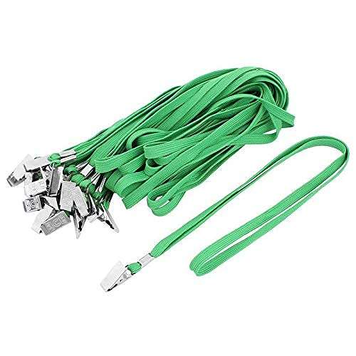 Ubersweet® Imported 5X(22Pcs ID Badge Holder Bulldog Clip Flat Neck Strap Lanyard Green M5M1) 1