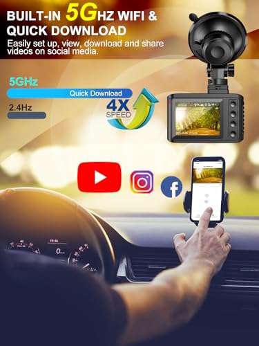 Beautlife Dash Cam Front and Rear, 4K/2.5K 30fps Dash Camera for Cars with 5GHz WiFi, 64GB SD Card, 2’’ IPS Screen, Night Vision, 170°Wide Angle, Loop Recording, G-Sensor, Parking Monitor, Black 3