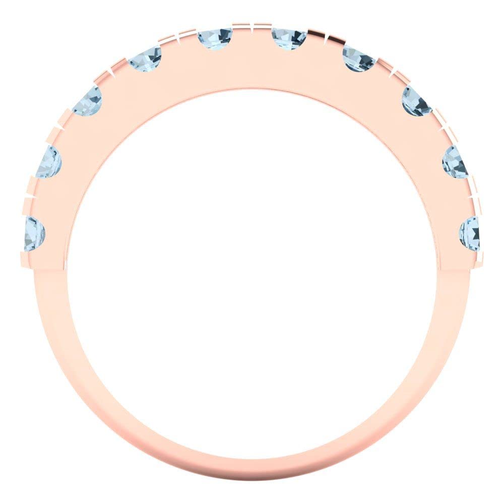 Clara Pucci 1 ct Brilliant Round Cut Synthetic Blue Moissanite 18K Rose Gold Engagement Wedding Stackable Band size 3.5 5