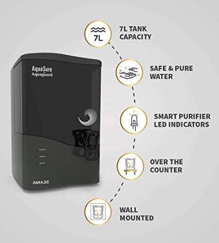 Aquasure From Aquaguard Amaze RO+UV+MTDS,7L storage water purifier,suitable for borewell,tanker,municipal water (Grey) from Eureka Forbes 4