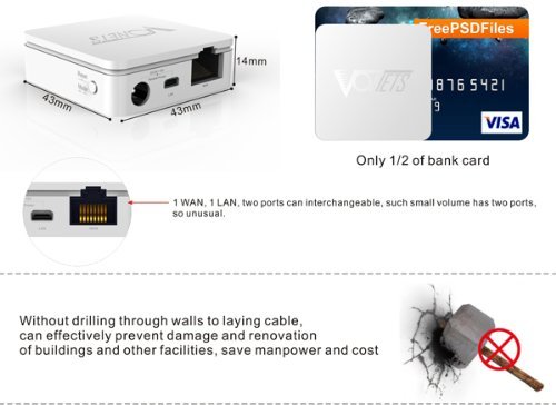 VONETS VAR11N-300 Portable WiFi Router 2.4GHz WiFi Bridge Wireless Repeater WiFi Hotspot to Ethernet WAN/LAN 2 RJ45 Ports(10/100Mbps) DC/USB Powered for Hotel IP Printer Network Devices 4