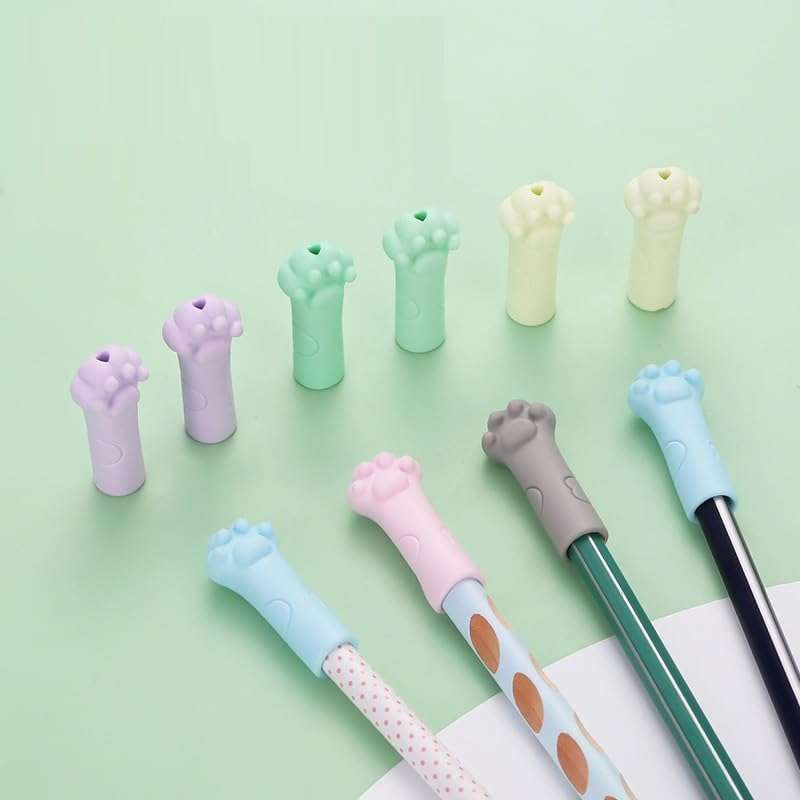 Silicone Cat Paw Pencil Caps, Cute Animal Protector Cover for Writing Pencils, Kawaii Stationery Accessories, Multicolor, 10 Pack 5