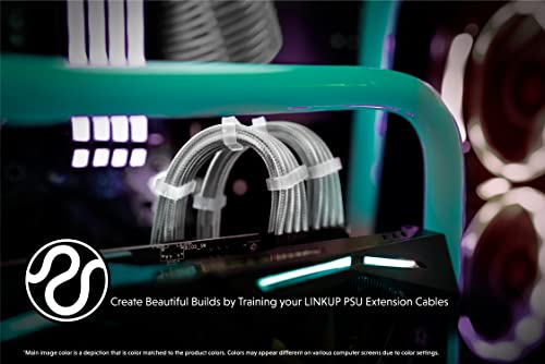 LINKUP - AVA 30cm PSU Cable Extension Sleeved Custom Mod GPU PC Braided w/Comb Kit - Compatible with RTX3090 | 1 x 24 P (20+4) | 2 x 8 P (4+4) CPU | 3 x 8 P (6+2) GPU Set | 300mm - White 4