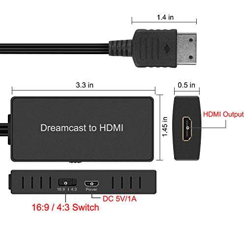 Sega Dreamcast to HDMI Converter Supports 16:9/4:3 switching, Plug and Play HD HDMI Cable for Sega Dreamcast (Sega DC) 5