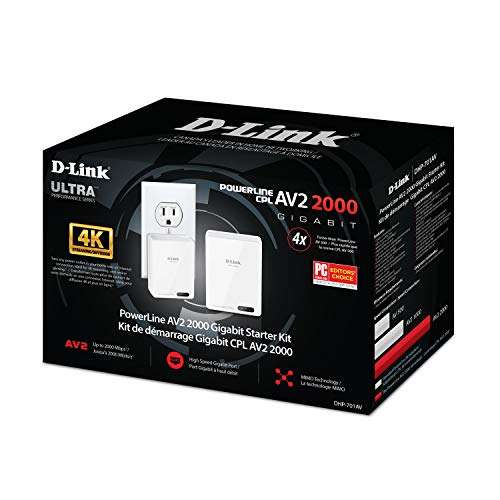 D-Link Powerline Adapter Starter Kit Ethernet Over Power Gigabit AV2 Up to 2000Mbps MIMO Internet Network Wall Plug In (DHP-701AV) 2