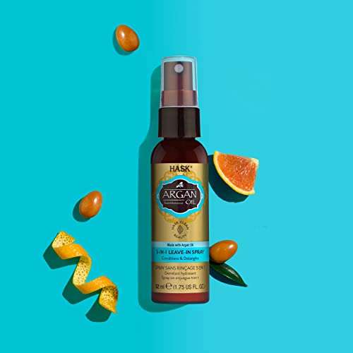 HASK Repairing ARGAN OIL 5-in-1 Leave In Conditioner Spray for all hair types, color safe, gluten free, sulfate free, paraben free - ARGAN OIL 3 PIECE TRAVEL SET 5