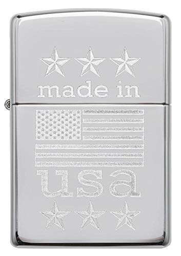 Zippo Made in USA with Flag Pocket Lighter, High Polish Chrome, One Size 2