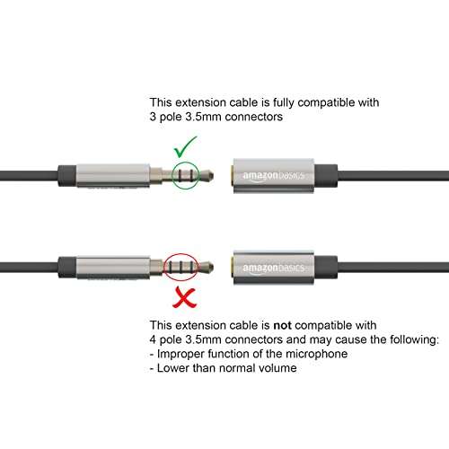 Amazon Basics 3.5mm Aux Jack Audio Extension Cable, Male to Female, Adapter for Headphone or Smartphone, 25 Foot, Black 3