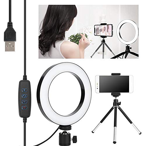 LED Ring Light, Dimmable LED Video Ring Light with Desktop Tripod Mobile Phone Holder, Camera Lamp Kit with Three Light for Live Streaming, Photography Lighting 5
