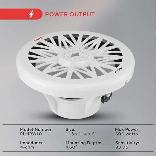 Pyle 10-Inch Outdoor Marine Audio Subwoofer - 500 Watt Single White Waterproof Bass Loud Speaker For Marine Stereo Sound System, Under Helm or Box Case Mount in Small Boat, Water Vehicle - PLMRW10 5